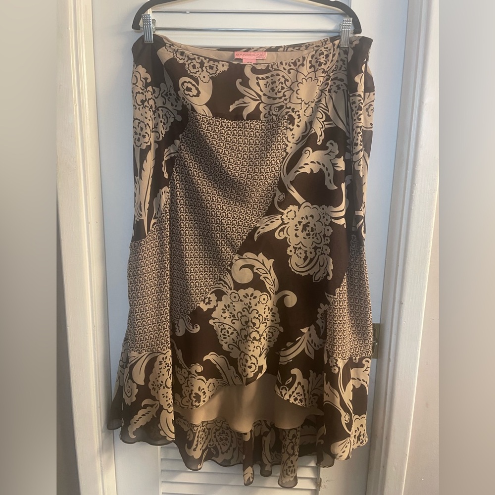 Brandolino Woman Size 16W Faux Wrap Tiered Ruffled Skirt.Side Zip Neutral Floral